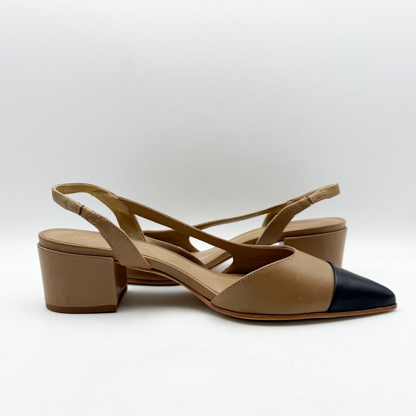 Bernardo Women Monroe Heel US 9.5 M Black Tan Leather Sling Back Pointed Toe NIB