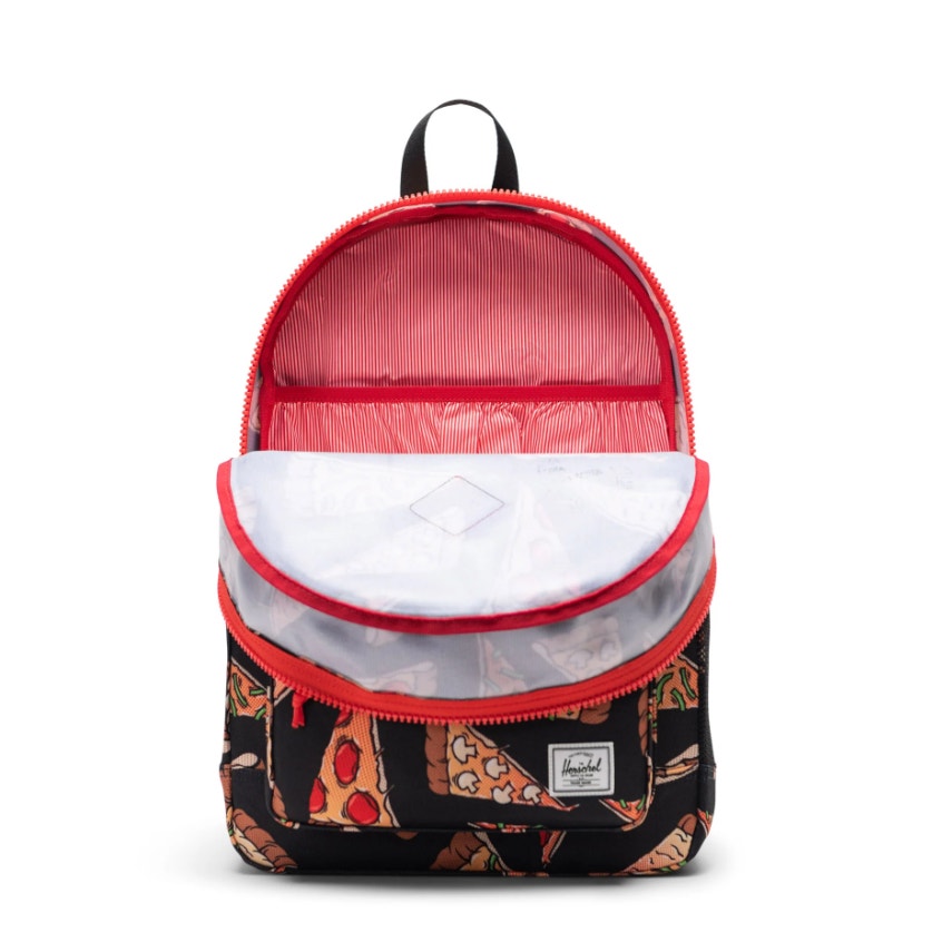 HERSCHEL HERITAGE Youth Backpack 26L Black Pizze Party Wipeable Adjustable NWT