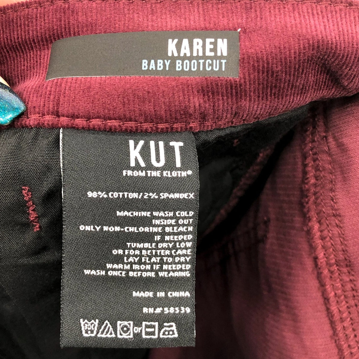 KUT FROM THE KLOTH Women's Karen Baby Boot Jeans Size 10 Red Wine Corduroy NWT