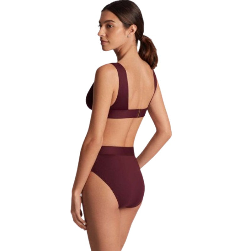LAUREN RALPH LAUREN Women Banded High Waist Bikini Bottom Size 14 Red Claret NWT