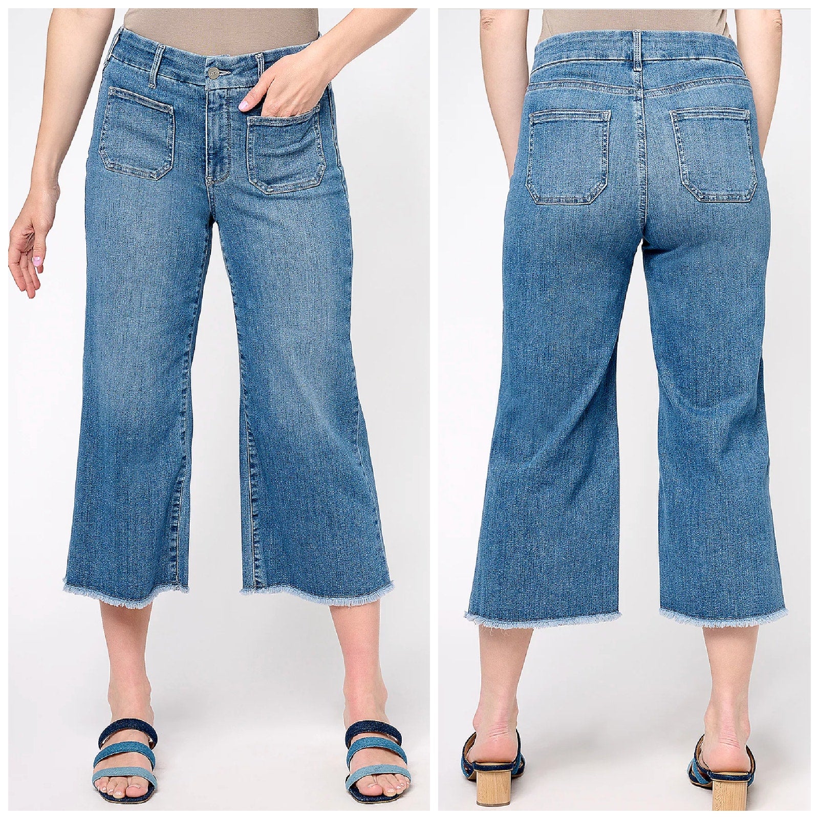 NYDJ Womens Patchie Major Wide Leg Capri Jeans Size 6 Compass Blue NWT