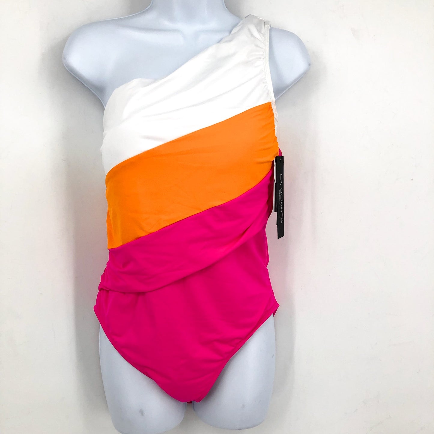 LA BLANCA Island Goddess One-Shoulder One-Piece Size 16 Pink Orange NWT