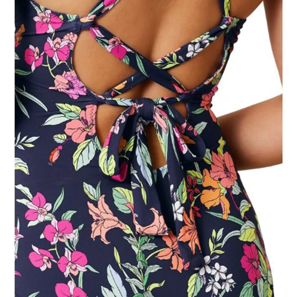 TOMMY BAHAMA Summer Floral Reversible One Piece Swimsuit Size 12 Navy Blue NWT