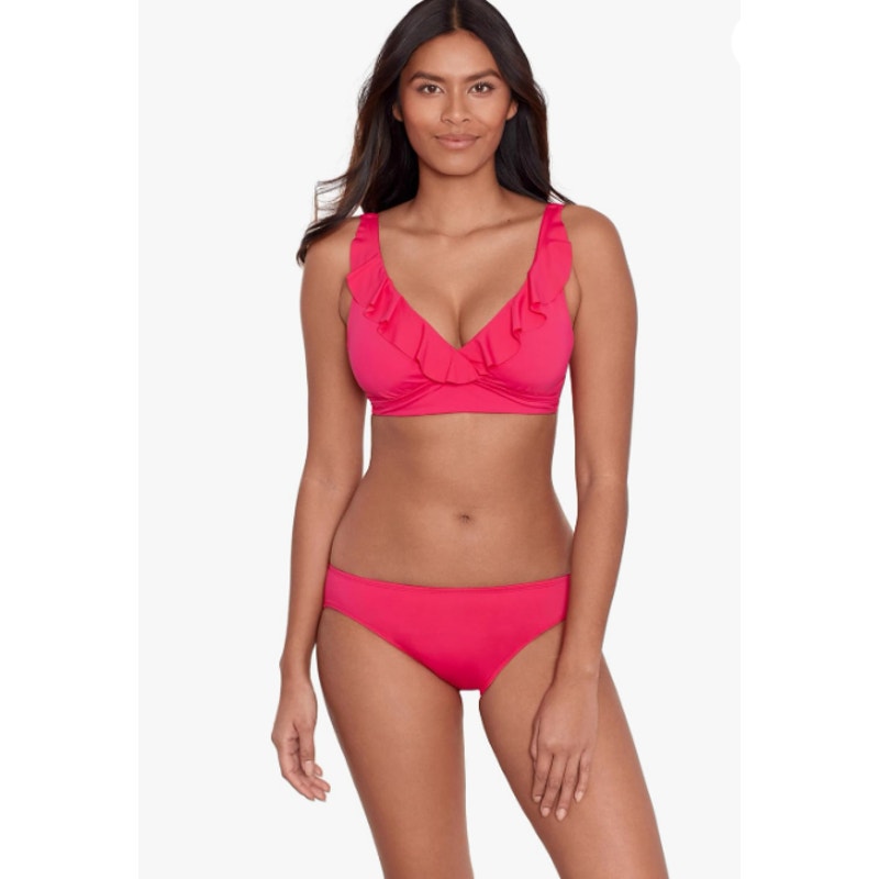 LAUREN RALPH LAUREN Ruffle Bikini Top Size 8 Pink Underwire Beach Club NWT