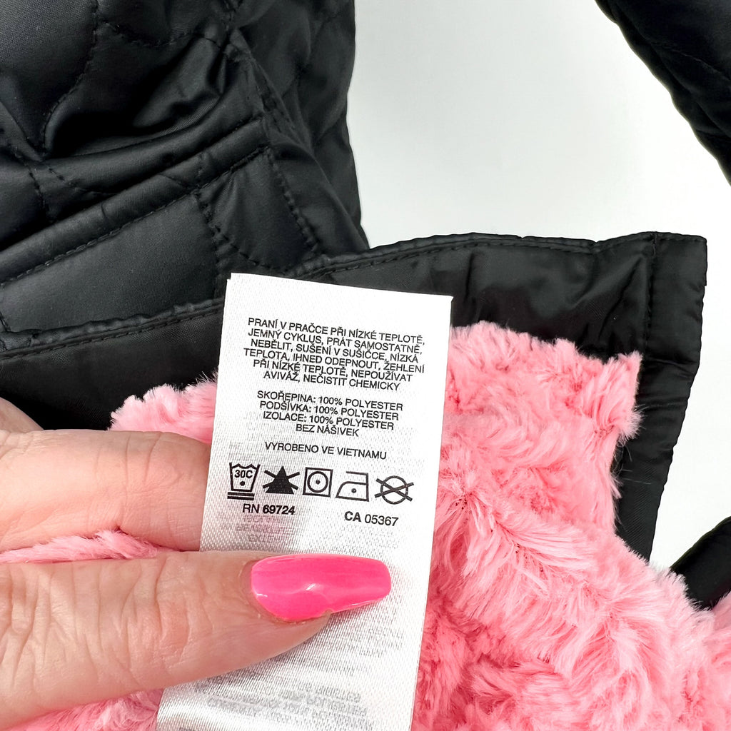 COLUMBIA Girl's Bella Plush Sherpa Quilted Jacket Medium 10-12 Black Pink NWT