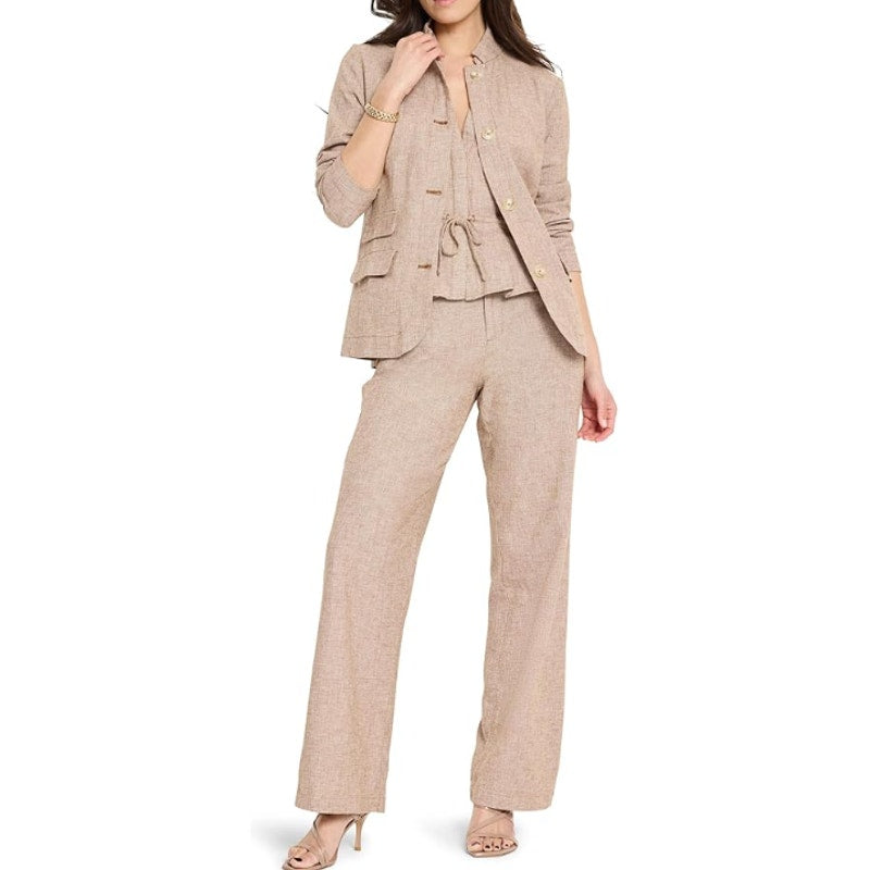 NIC + ZOE Women's Eliot Wide-leg Dress Pants 8 Petite Brown Mix Linen Cotton NWT