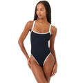 L*SPACE Women's Ribbed Baewatch One Piece Swimsuit Small Black Cream NWT