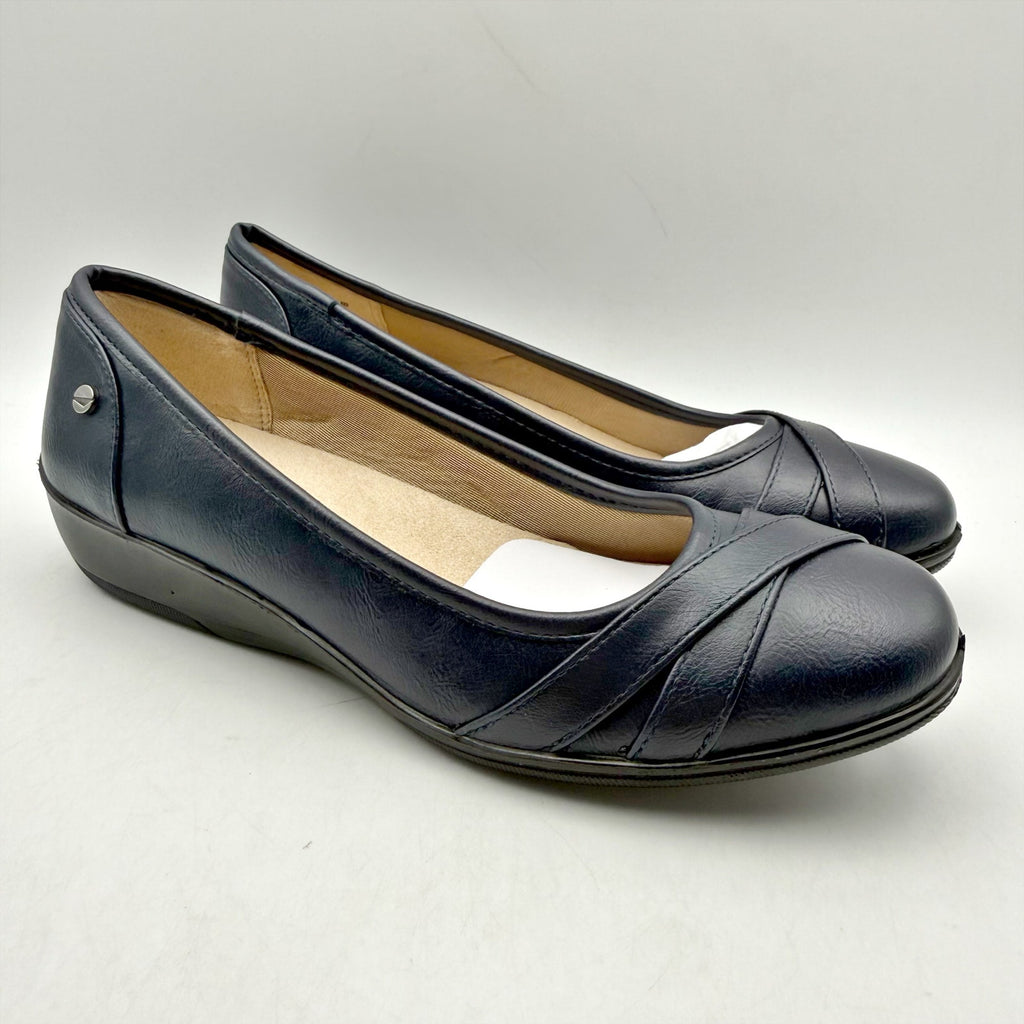 LifeStride Womens Loyal Wedge Mary Janes Size 8 M Navy Blue Vegan Leather NIB