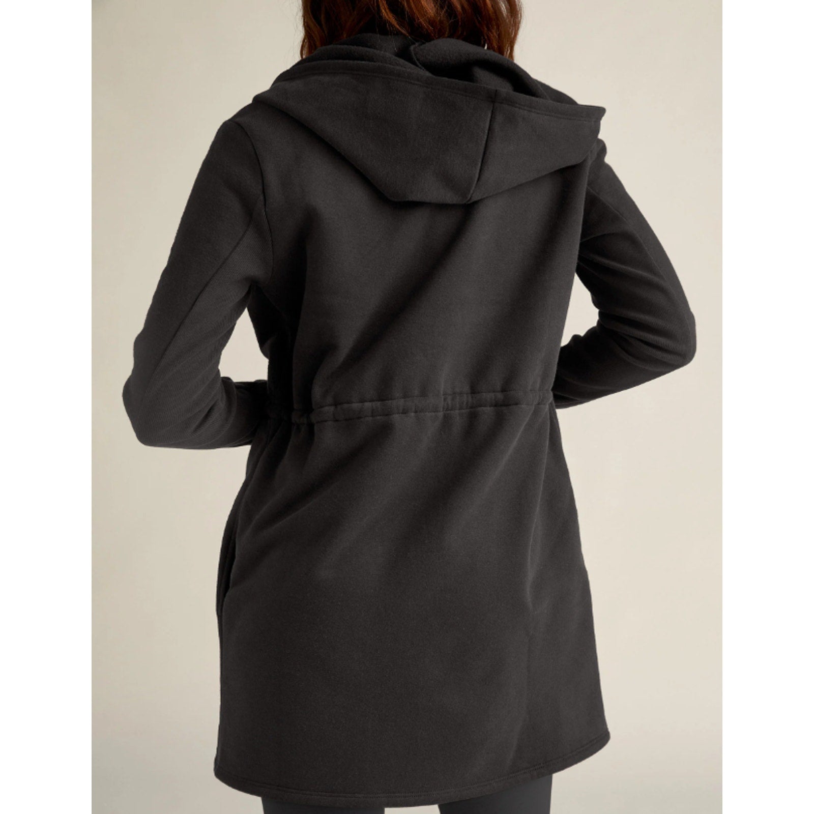 Beyond Yoga Womens Luxe Fleece Hooded Jacket Medium Black Open Front NWT