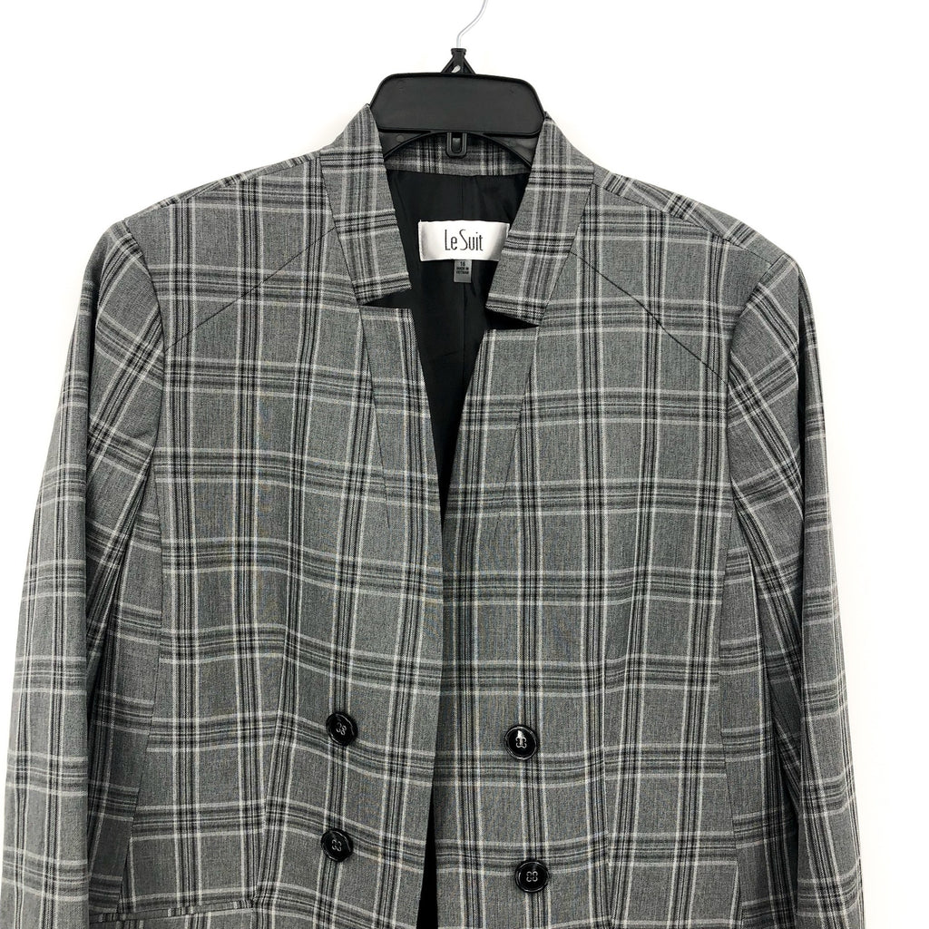 LE SUIT Womens Windowpane Plaid Suit Jacket SIZE 16 Grey Black Button Blazer NWT