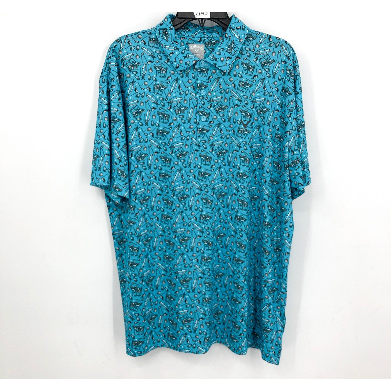 CALLAWAY Men's Opti Dri All Over Golf Polo Shirt Large River Blue Printed NWT