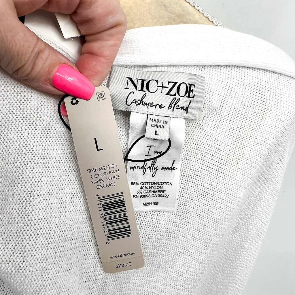 NIC + ZOE Women's Cotton Cashmere Shrug Cardigan Large White Long Sleeve NWT