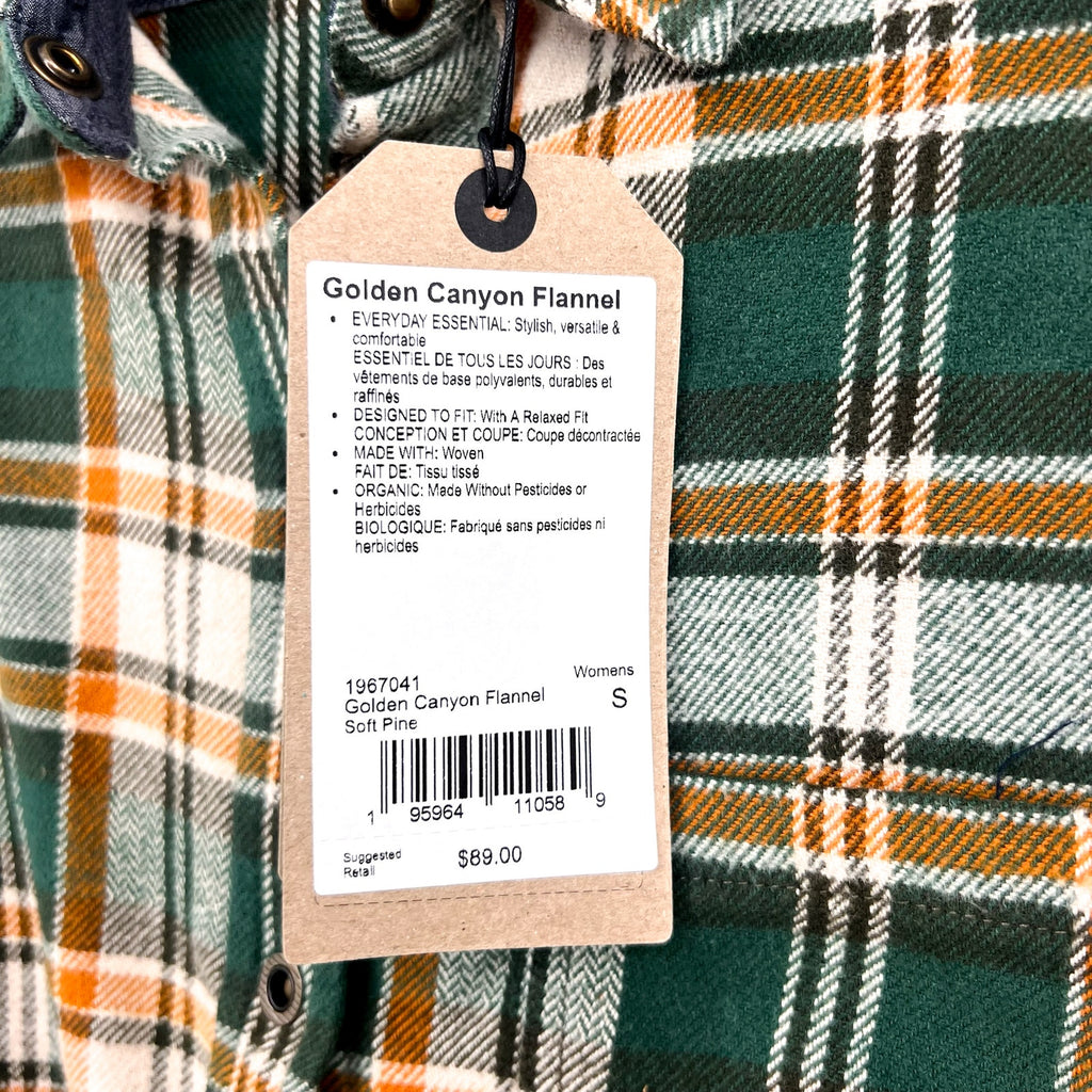 PRANA Women's Golden Canyon Flannel Shirt Small Soft Pine Green Plaid NWT