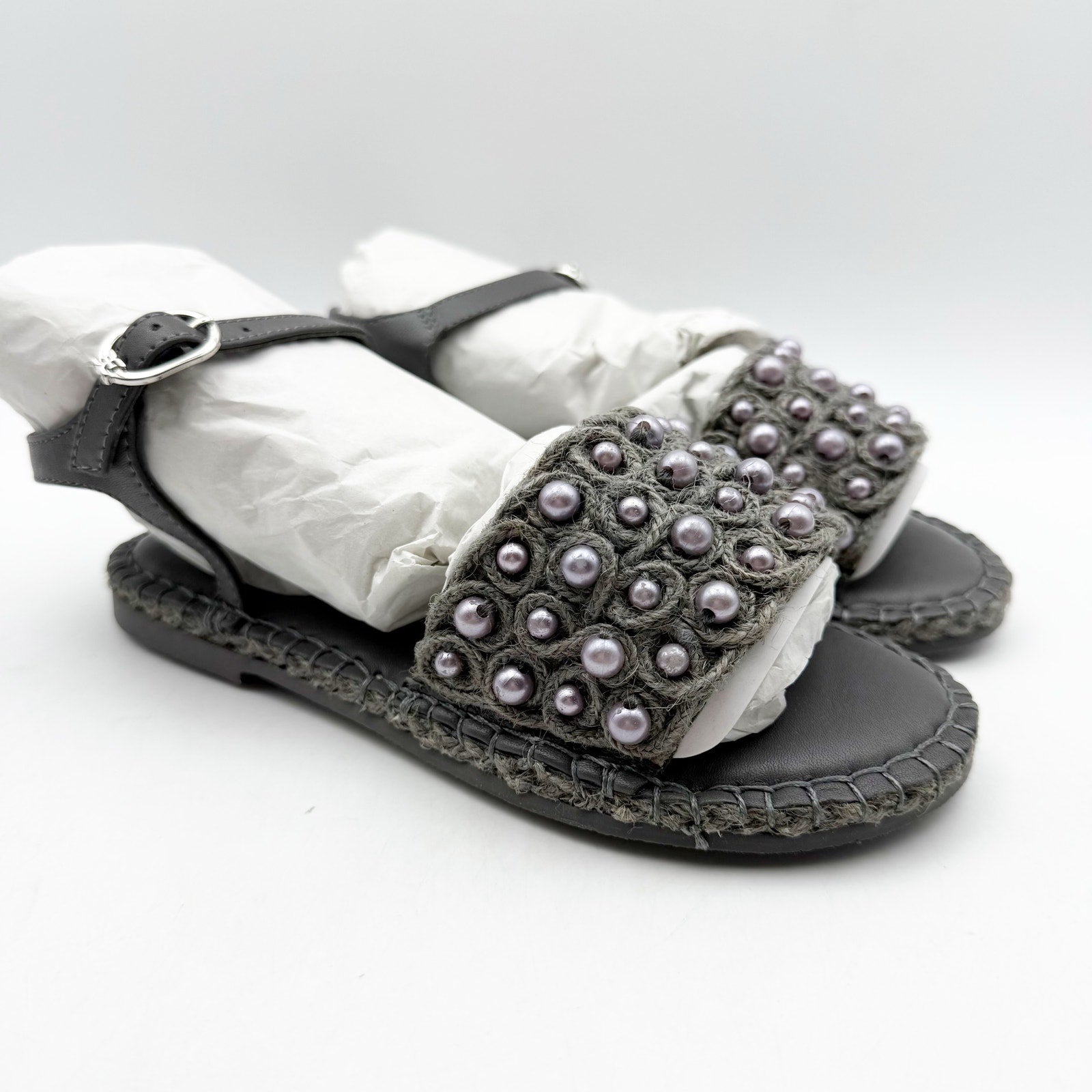 Sam Edelman Kids Holly Sandals US 2 M EU 33.5 Mockingbird Grey Linen NIB