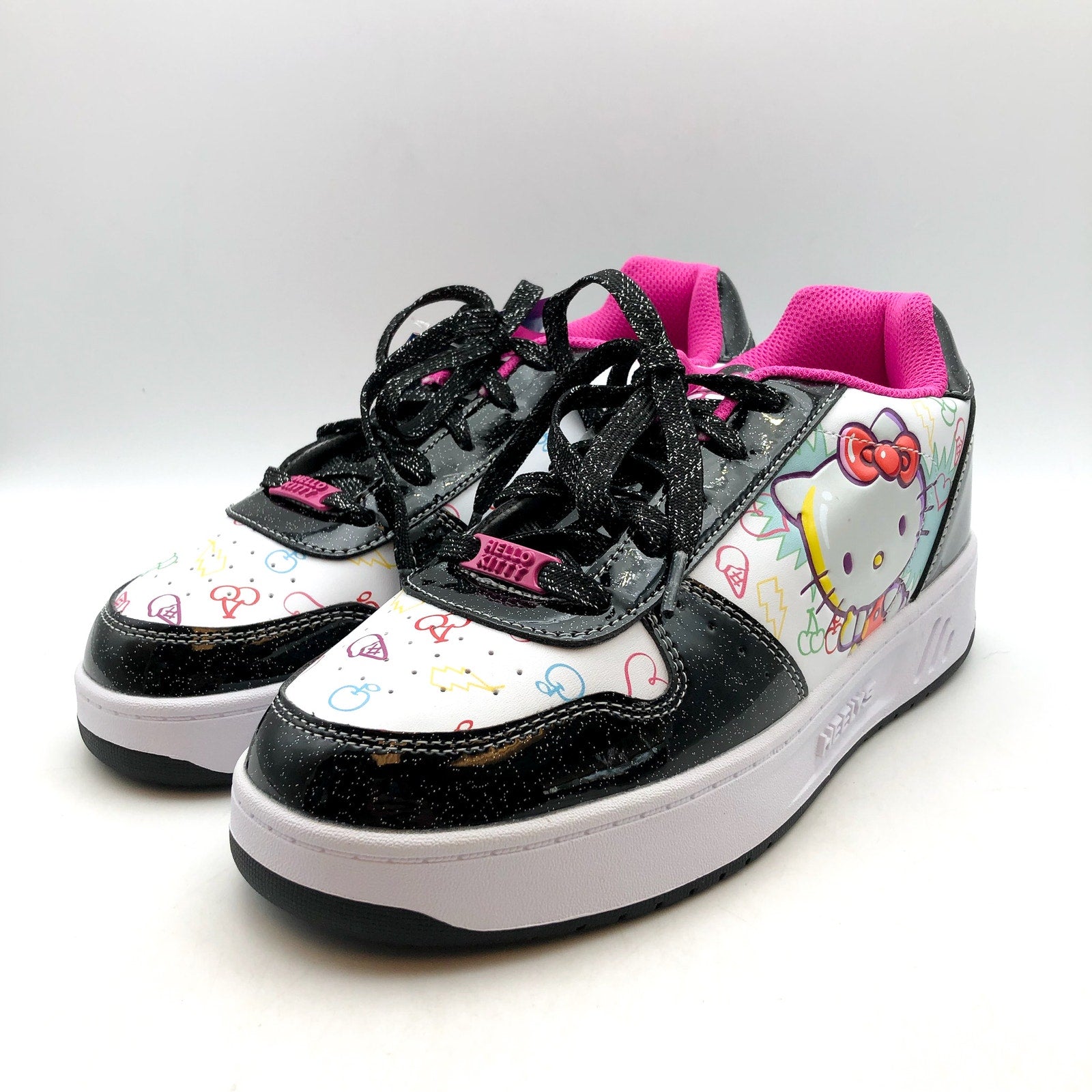 Heelys Hello Kitty Kama Sneakers BIG KIDS 7 Womens 8 WIDE Black White Wheels NIB