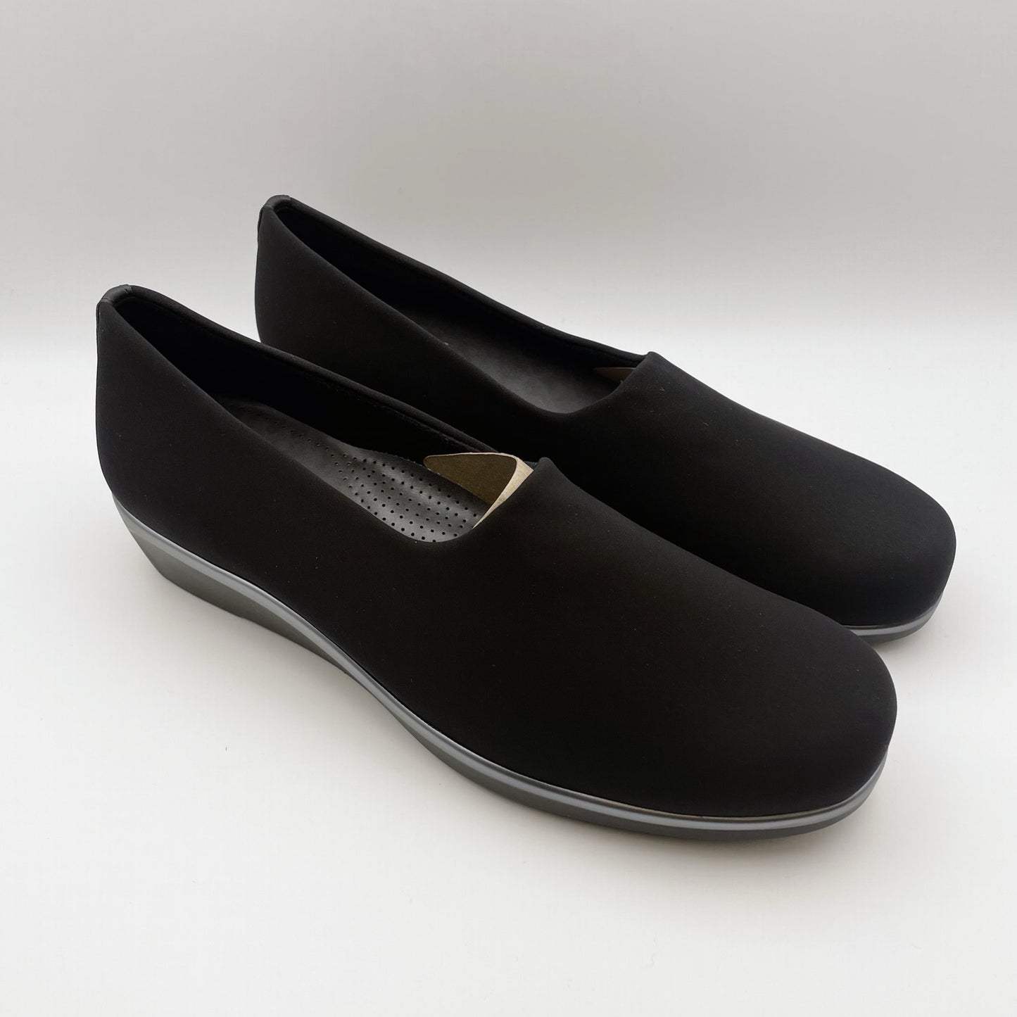 SAS Womens Bliss Slip on Wedge Loafer US 11.5 M Black Leather Lined NIB