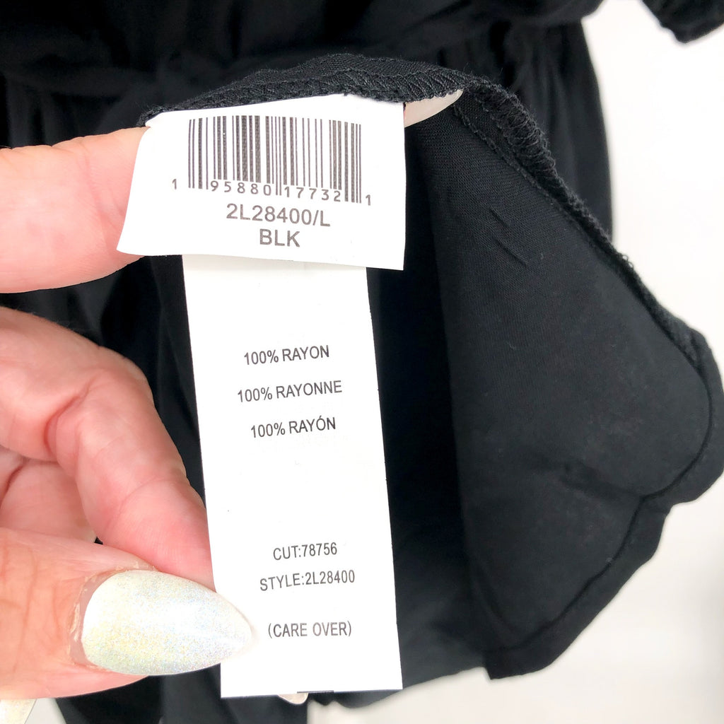 KAREN KANE Women's Tiered Boho Dress Large Black Puff Sleeve NWOT