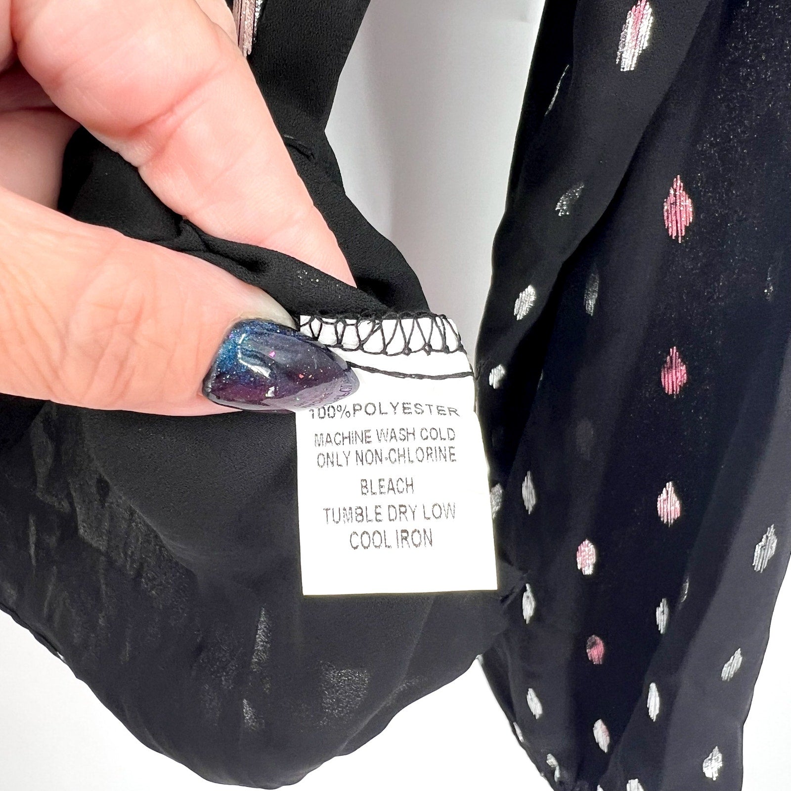 STITCH FIX - PAPERMOON Womens V Neck Blouse Small Black Silver Print NWT