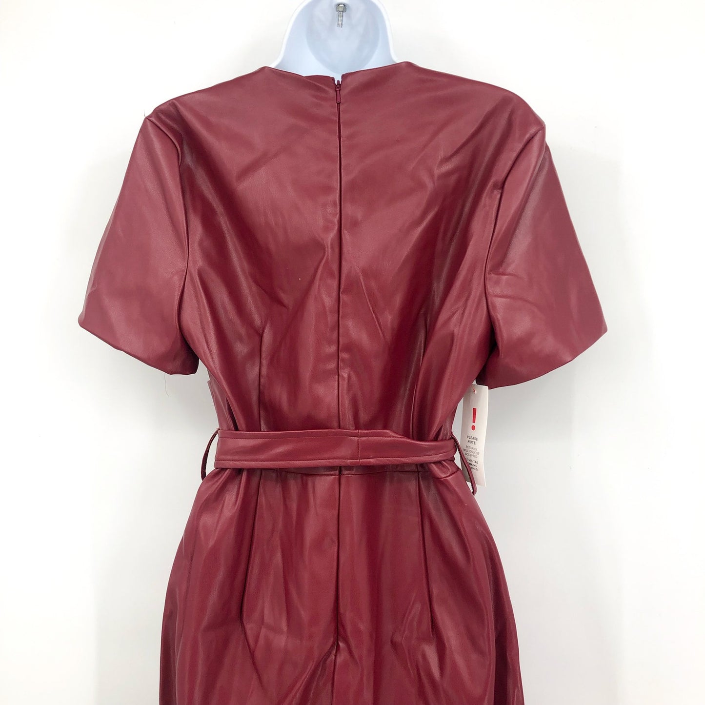 BARDOT Women's Midi Wrap Dress US 8 Red Burgundy Vegan Leather Short Sleeve NWT