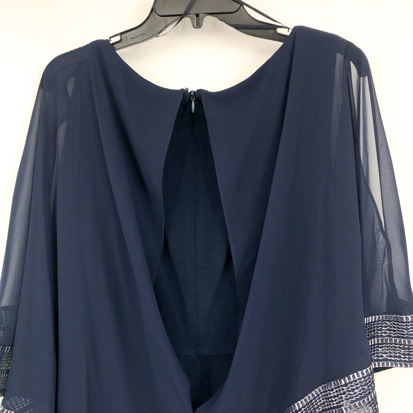 SLNY Women's Metallic Trim Cape Jumpsuit 18W Navy Blue Silver Asymmetrical NWT