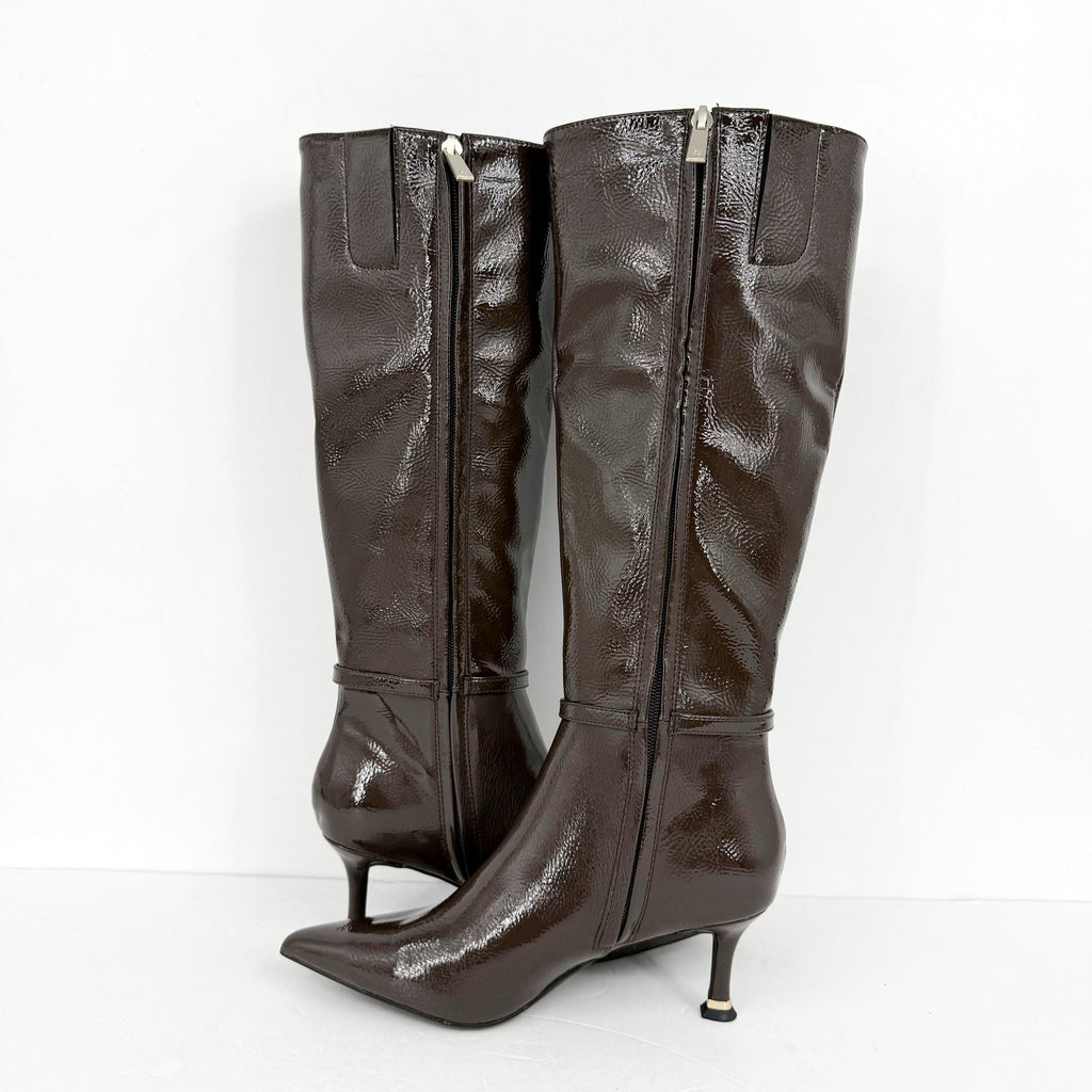 Kenneth Cole New York Women Utah Knee High Boots US 6 Brown Patent Leather NWOB