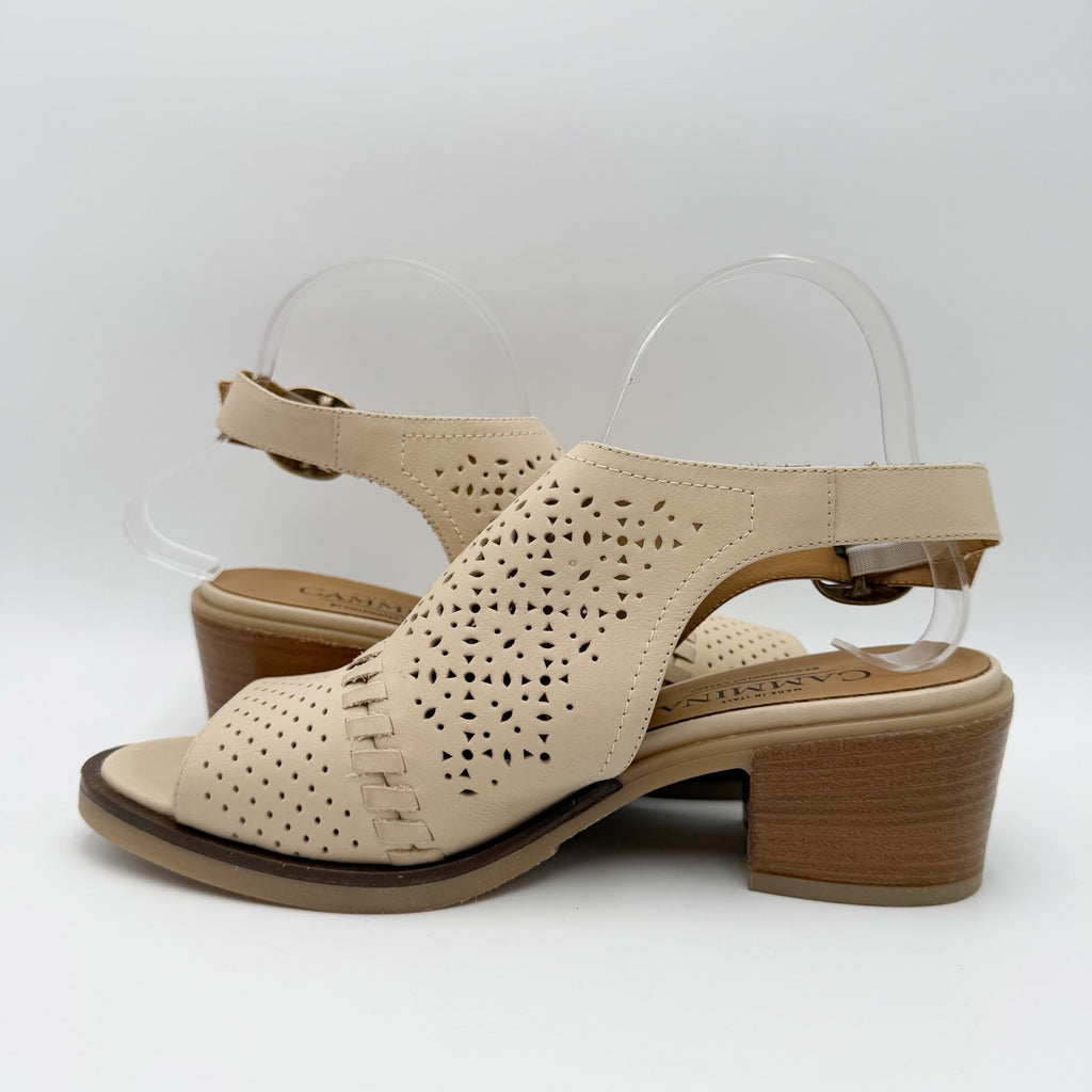 Cammina x Coldwater Creek Women Isabella Heeled Sandal US 8.5 Beige Leather NWOB