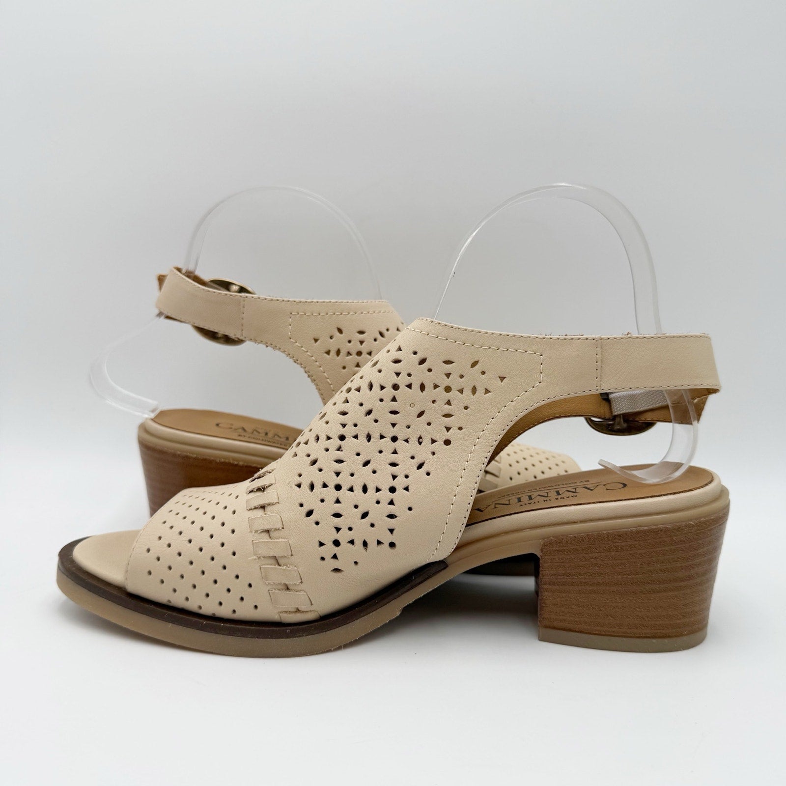 Cammina x Coldwater Creek Women Isabella Heeled Sandal US 8.5 Beige Leather NWOB