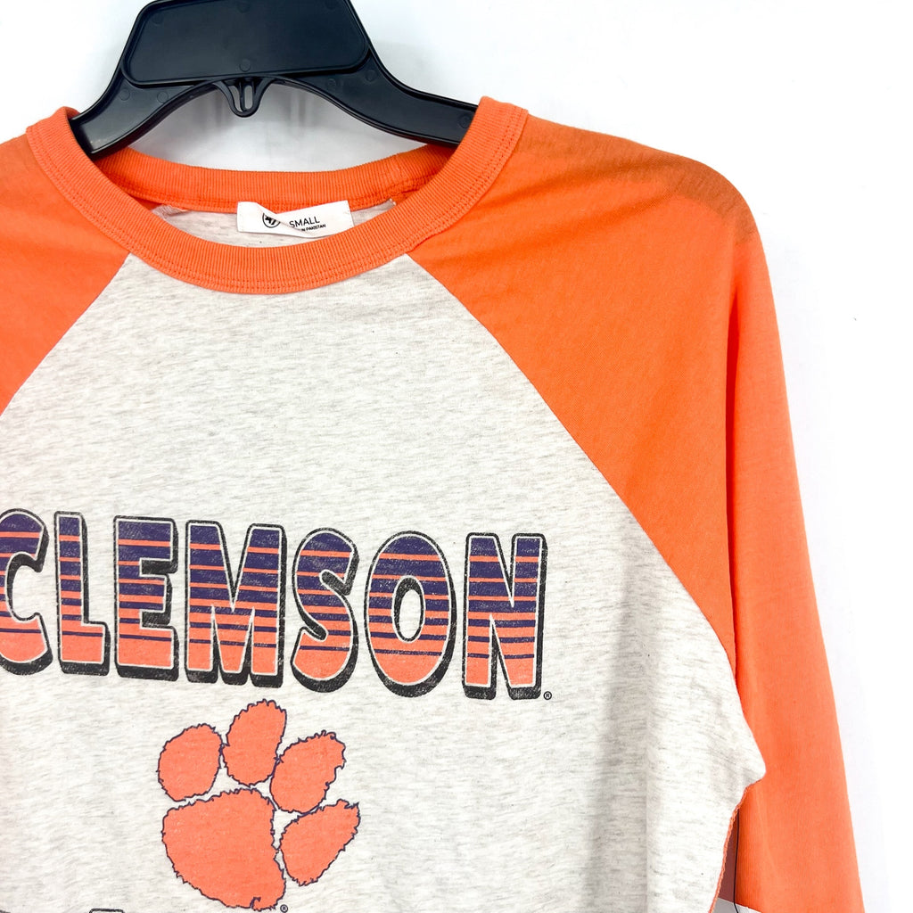 47 BRAND Womens Clemson Tigers TShirt Small Grey Orange Raglan Long Sleeve NWT