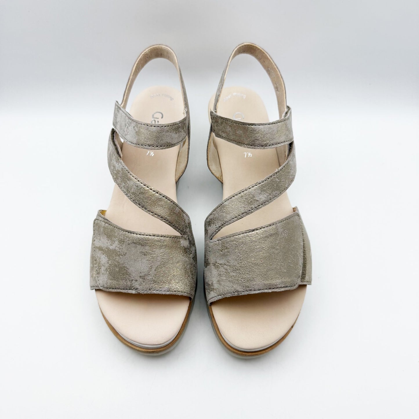 Gabor Womens 24.640 Wedge Sandals US 10 UK 7.5 Gold Metallic Leather NIB