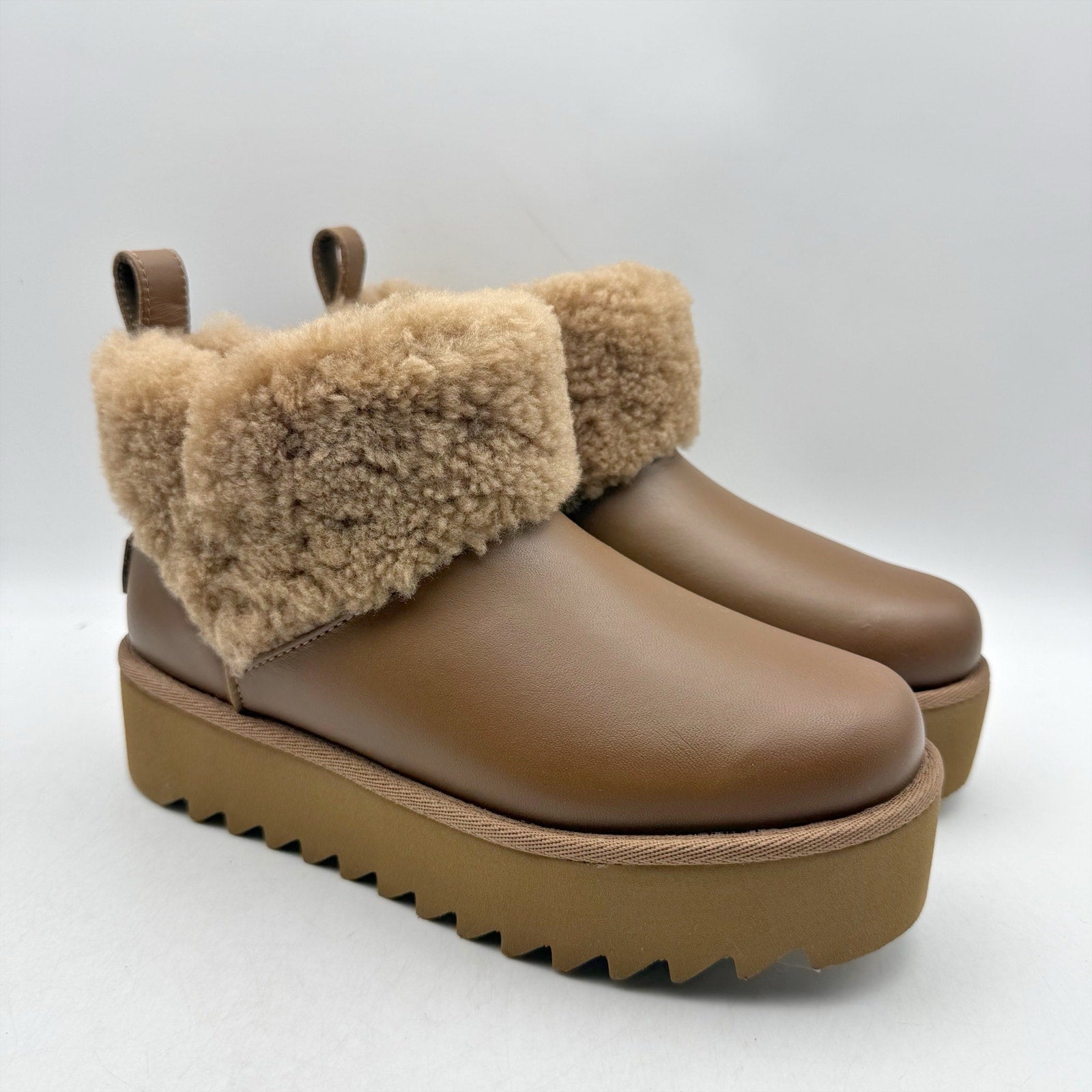 UGG Womens Ultra Mini Alina Ankle Bootie US 5 EU 36 Chestnut Brown Leather NIB