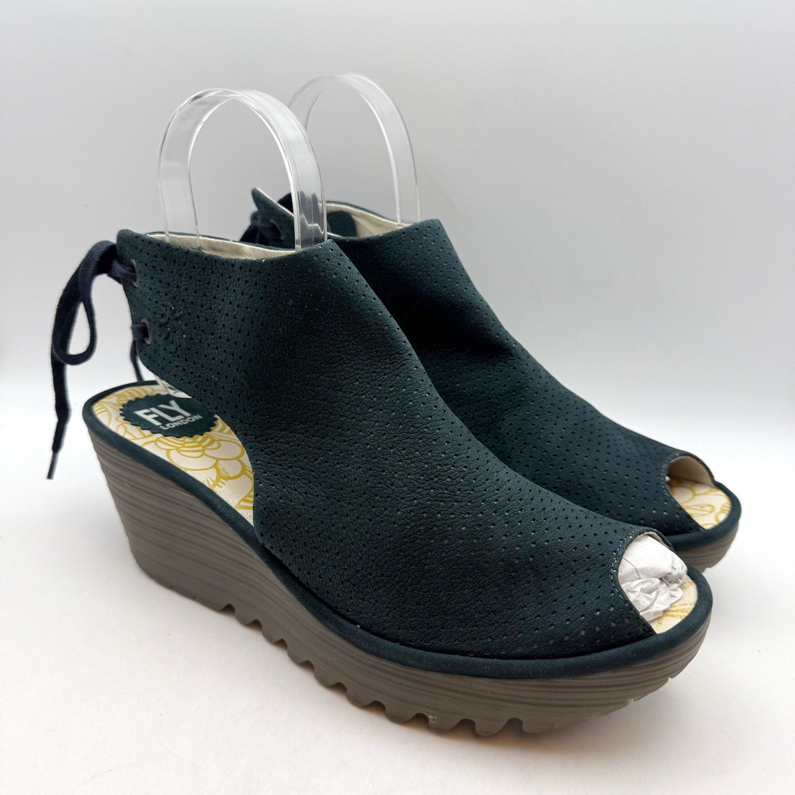 Fly London Womens Ypul799fly Wedge Sandal EU 42 US 11-11.5 Green Blue Suede NWOB