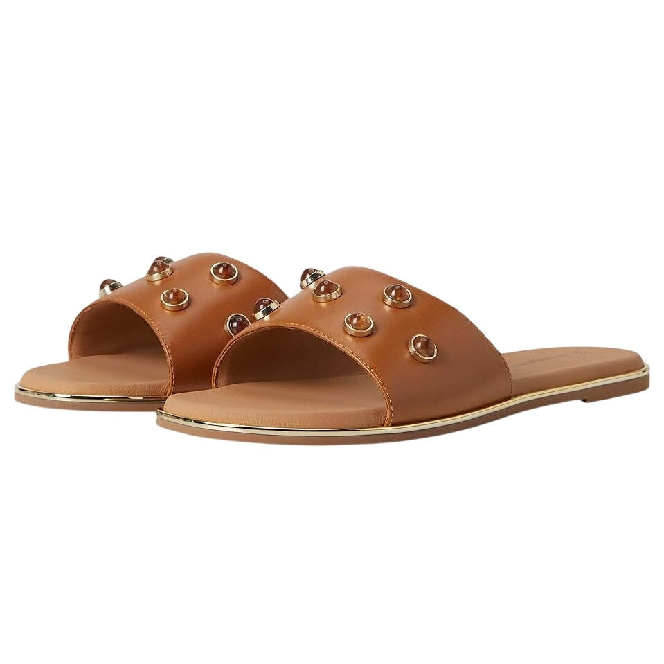 Johnston & Murphy Womens Shayla Slide Sandal US 10 M Tan Leather Embellished NIB
