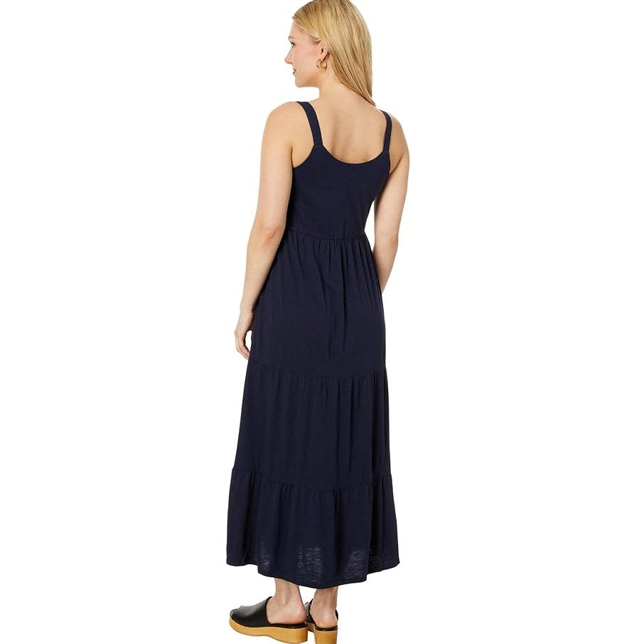 NIC+ZOE Tiered Maxi Tank Dress Large Dark Blue Cotton Blend Scoop Neck NWT