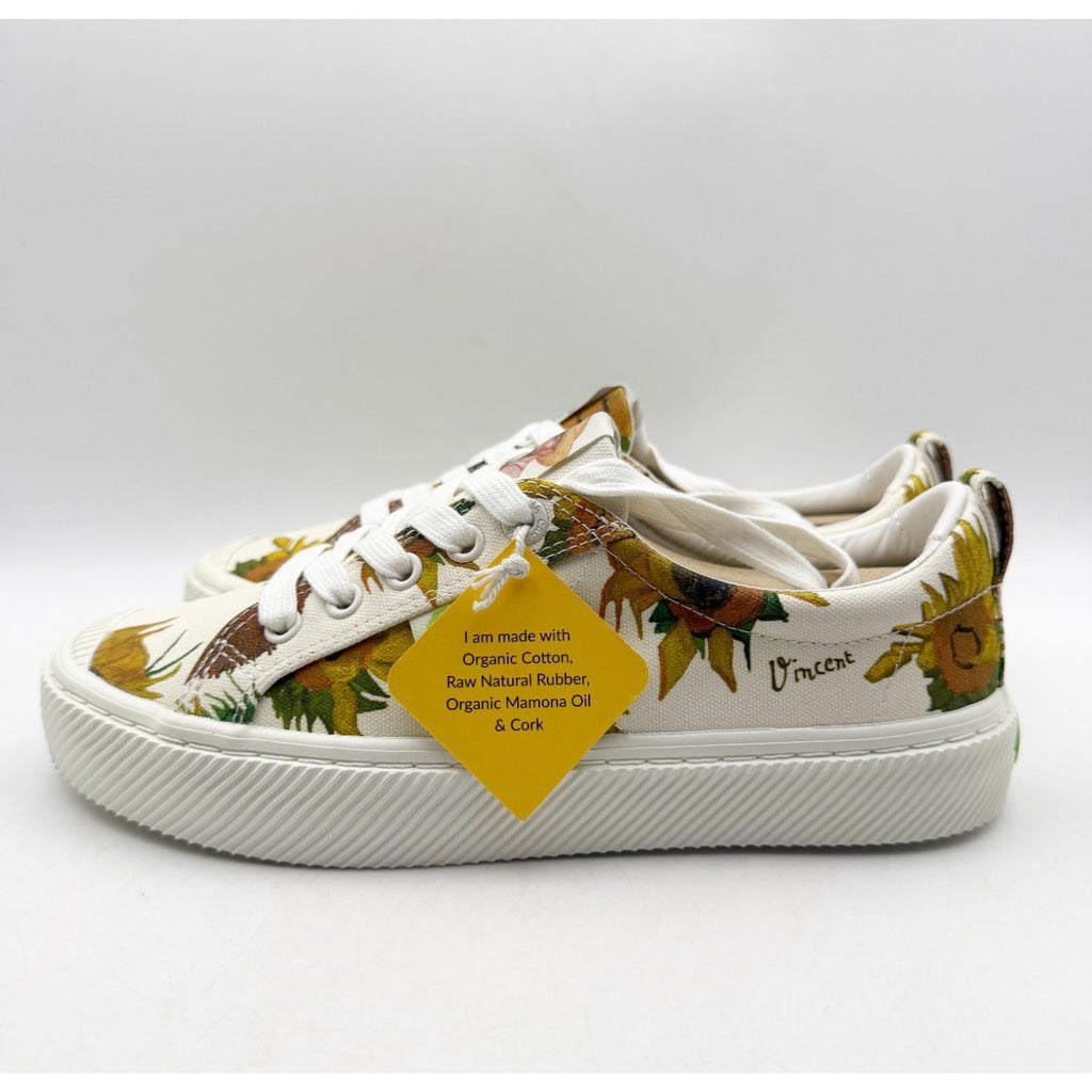 Cariuma X Van Gogh Womens OCA Low Sneaker Size 7.5 Sunflower White Canvas NIB