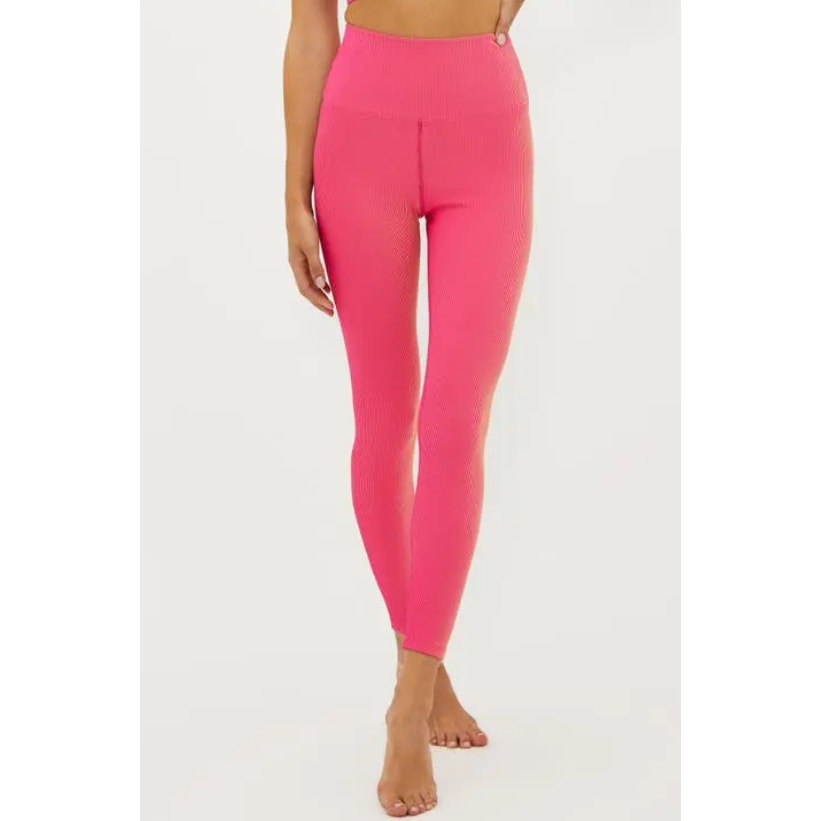 BEACH RIOT Women's Tayler Rib 7/8 Leggings Large Pink Sunset Two Tone NWT