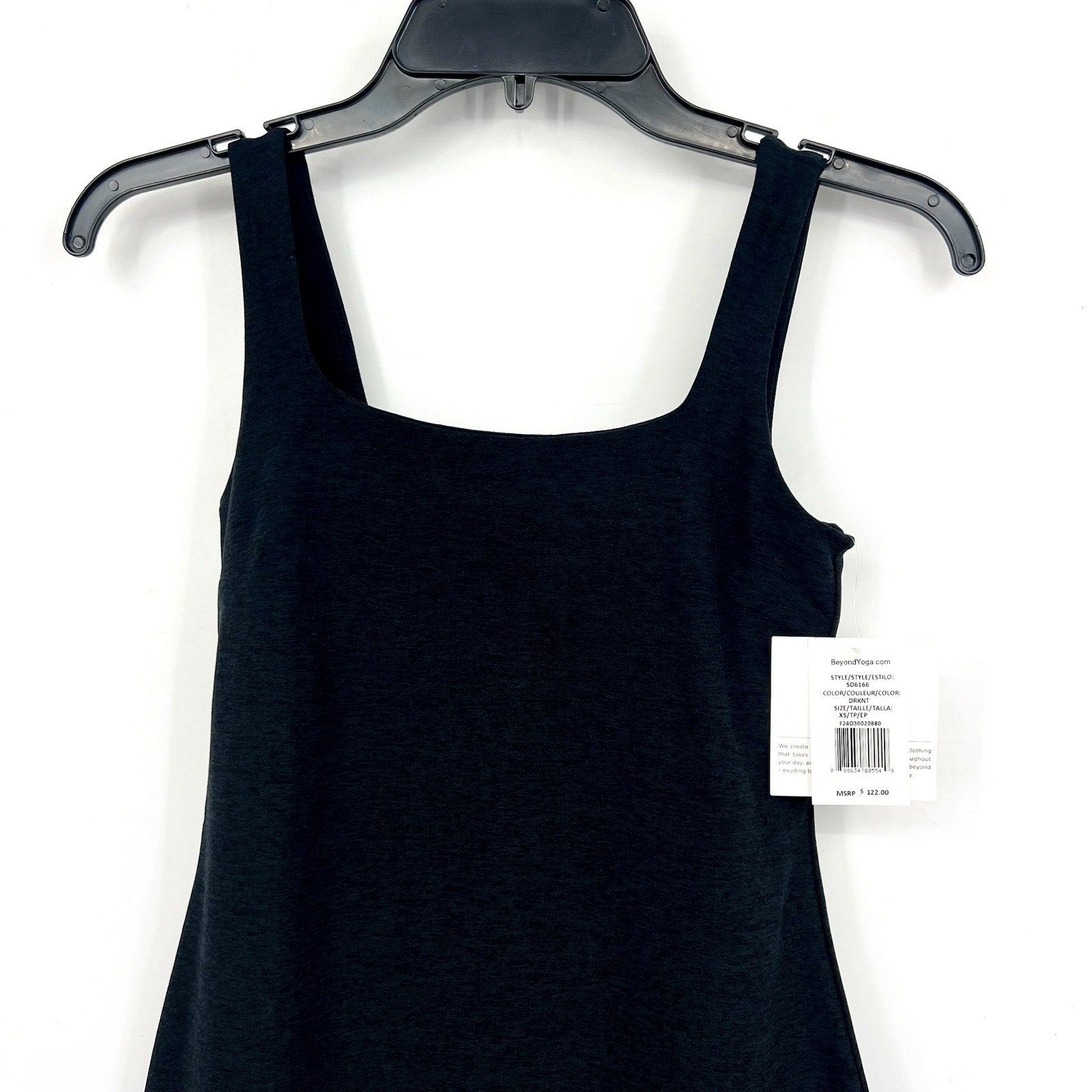 BEYOND YOGA Icon Midi Dress XS Black Darkest Night Spacedye Square Neck NWT