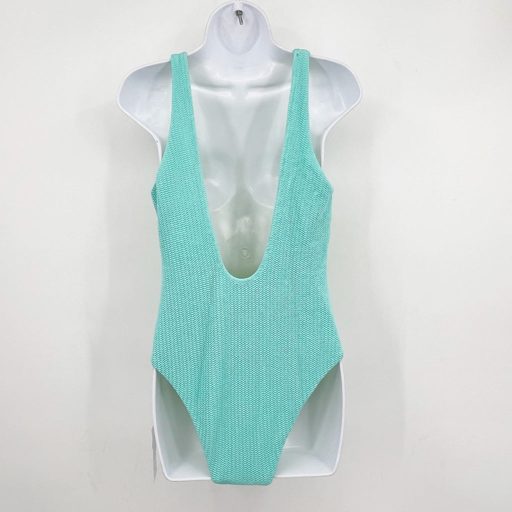 SEAFOLLY Spliced V Neck One Piece Swimsuit Size 10 Green Blue Lime Burst NWT