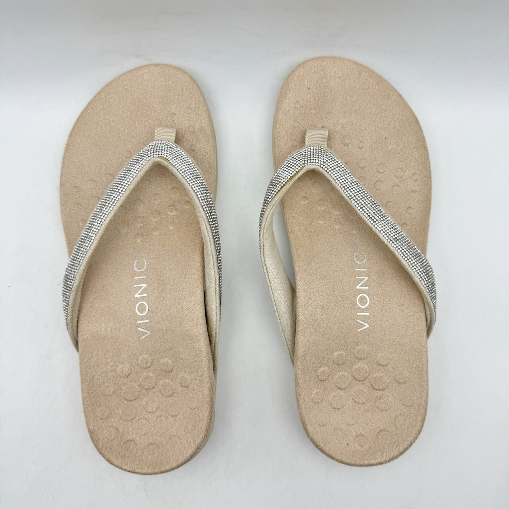 VIONIC Womens Dillon Shine Sandals US 5 WIDE EU 35 Cream Rhinestone Slip On NWOB