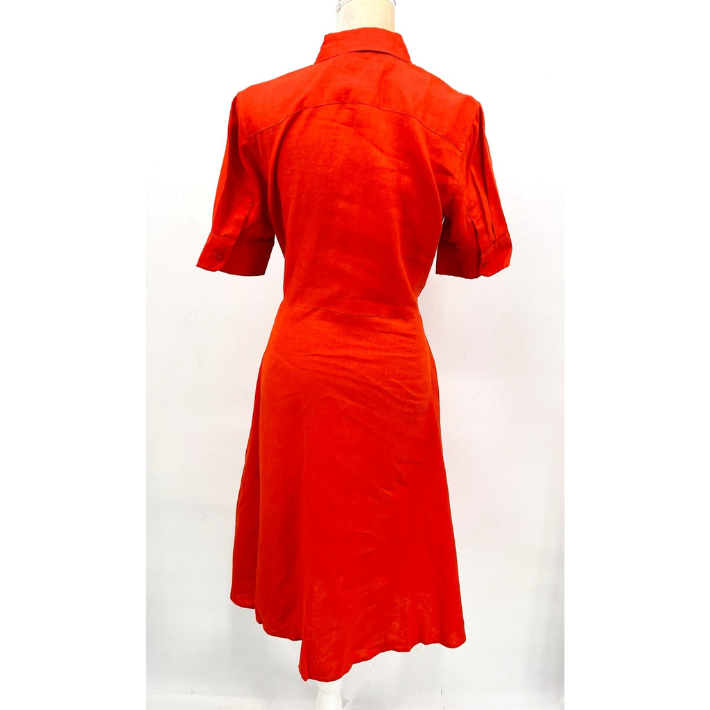 LAUREN RALPH LAUREN Tie-Front Linen Shirtdress Size 6 Orange Short Sleeve NWT