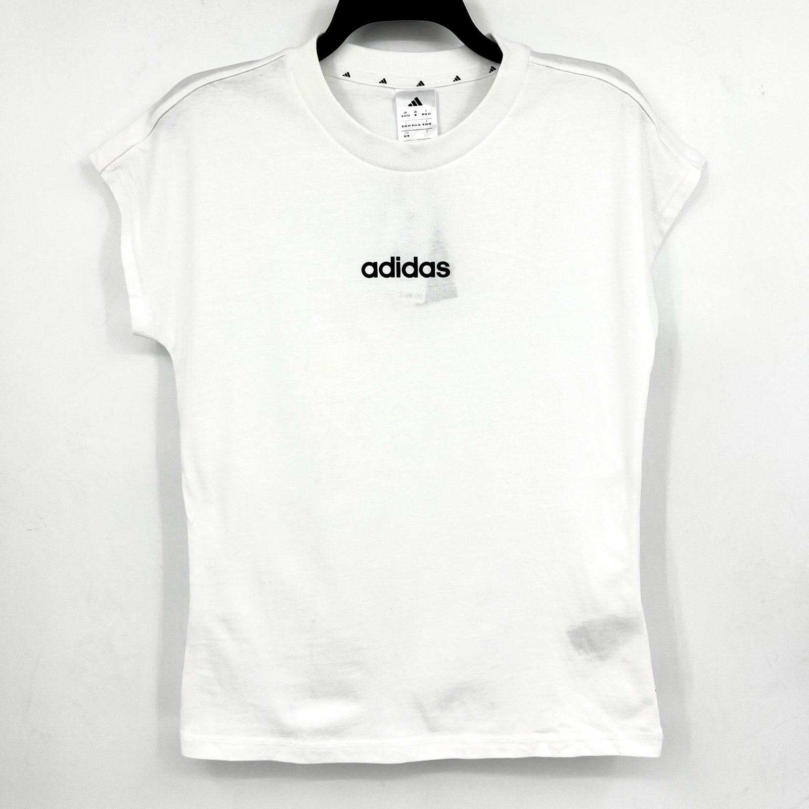 ADIDAS Women's Essentials Linear Single Tee Medium White Short Sleeve Logo NWT