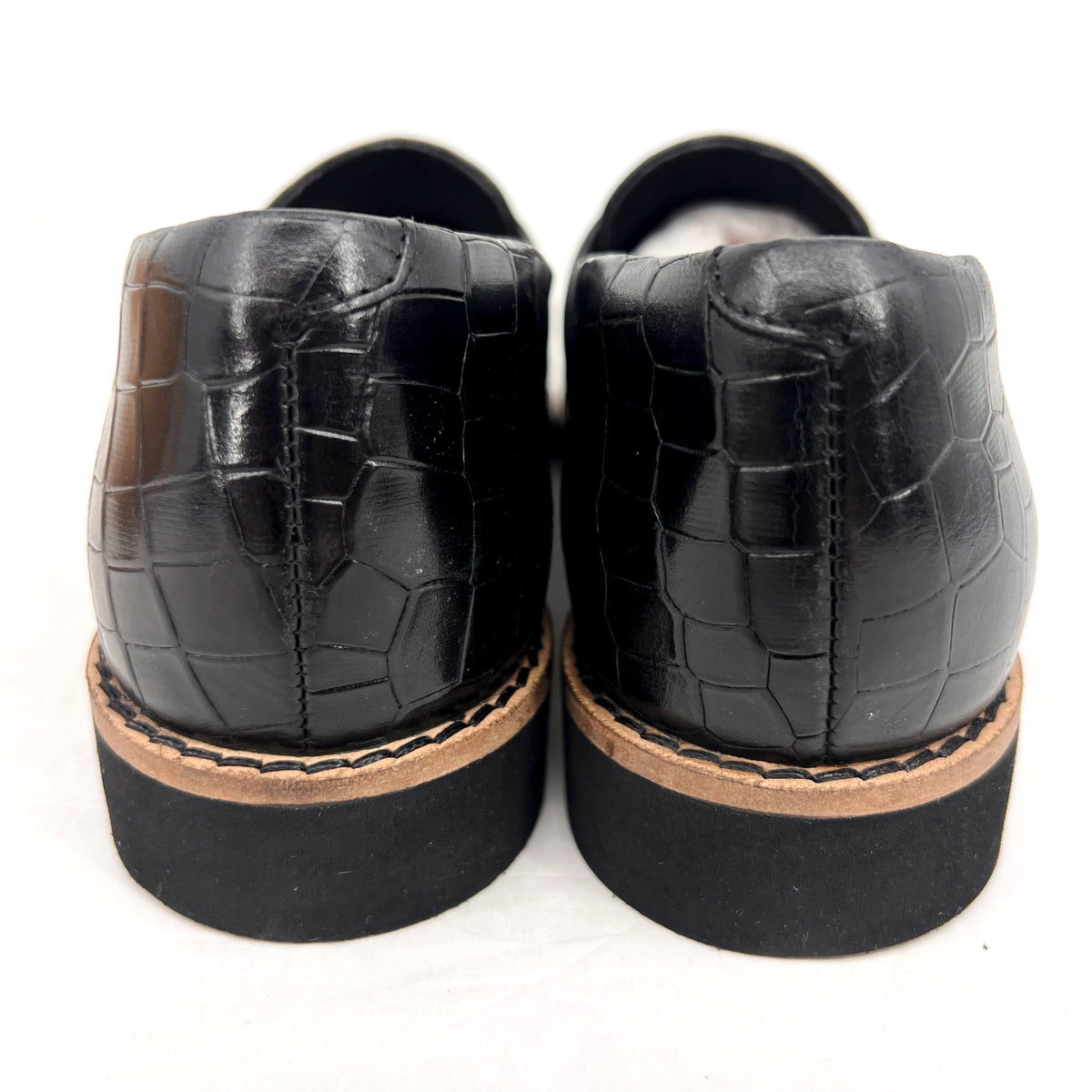 SOFTWALK Women's Walsh Slip On Loafers Size 7.5 NARROW Black Croco Leather NIB