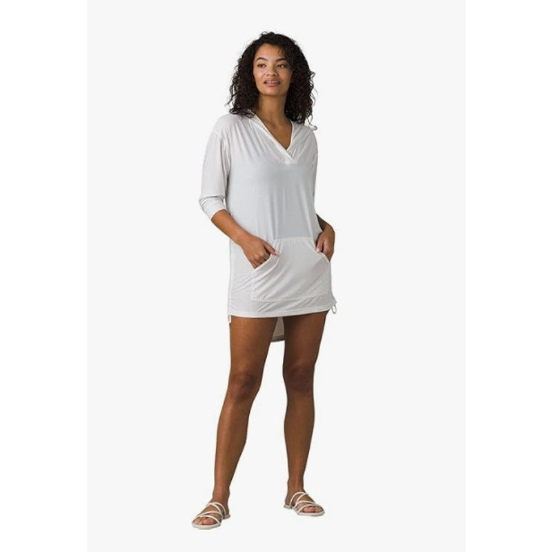 PRANA Women's Mantra Bay Tunic Cover Up Small White Long Sleeve Hooded NWT