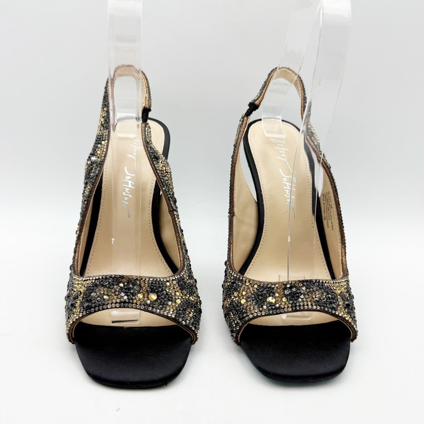 Betsey Johnson Womens Mina Heeled Sandals US 6 M Black Gold Rhinestone NWOB