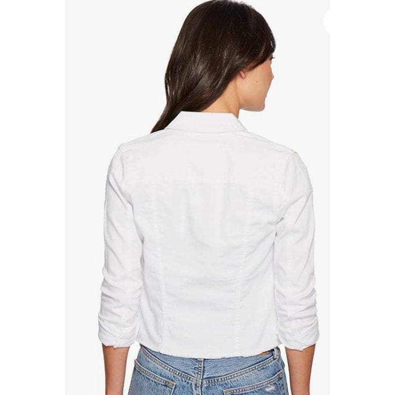 KUT FROM THE KLOTH Kara Frayed Denim Trucker Jacket Small Optic White NWOT