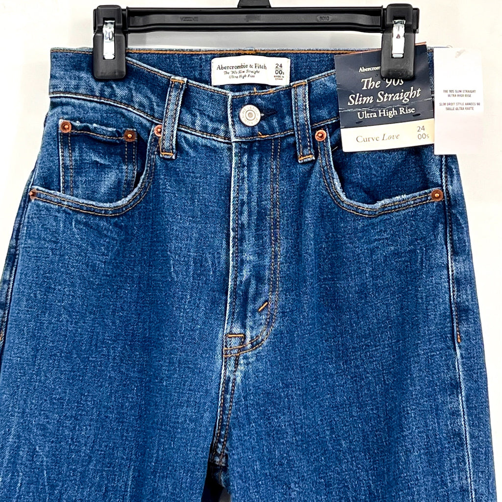 ABERCROMBIE & FITCH Womens 90s Slim Straight Jeans SIZE 24 US 00 Dark Marble NWT