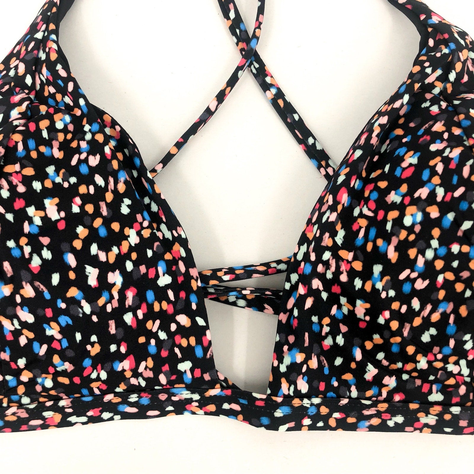 PRANA Women's Sunkissed Bikini Top XL Black Alotta Dots Stretch UPF 50+ NWT