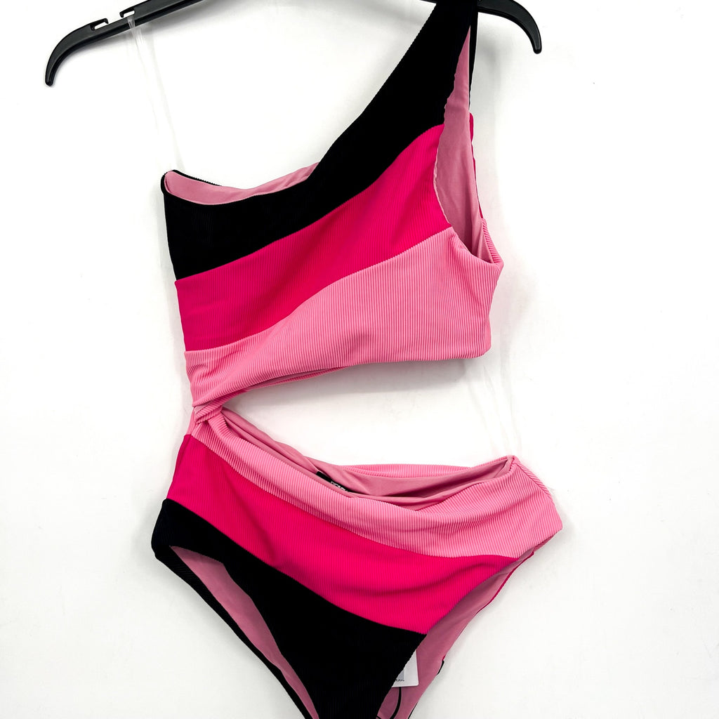 BEACH RIOT Women's Joyce One-Piece Swimsuit Small Pink Black One-Shoulder NWT
