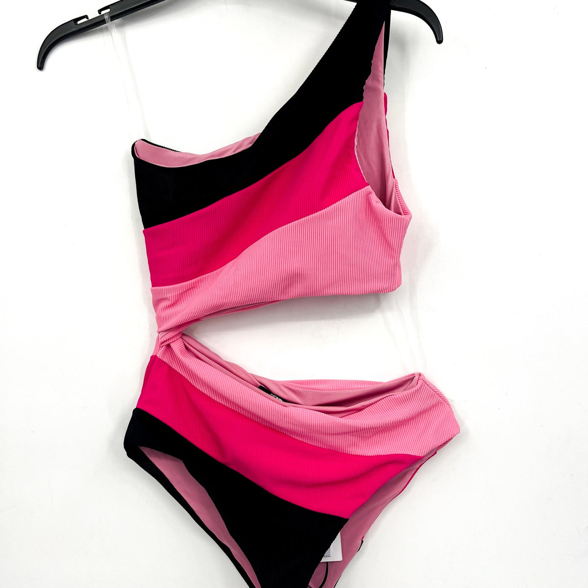 BEACH RIOT Women's Joyce One-Piece Swimsuit Small Pink Black One-Shoulder NWT