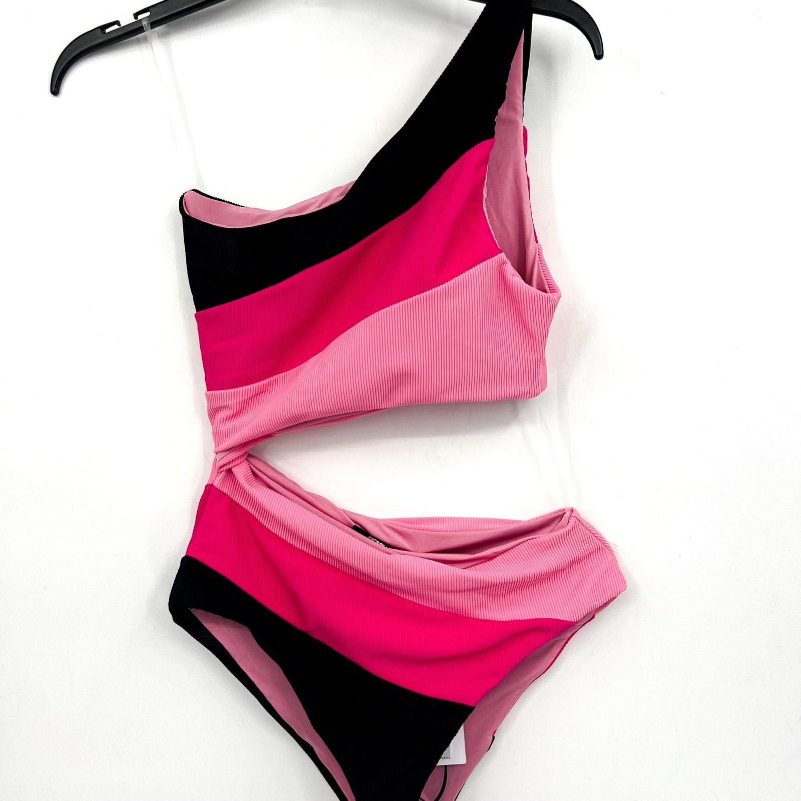 BEACH RIOT Women's Joyce One-Piece Swimsuit Small Pink Black One-Shoulder NWT