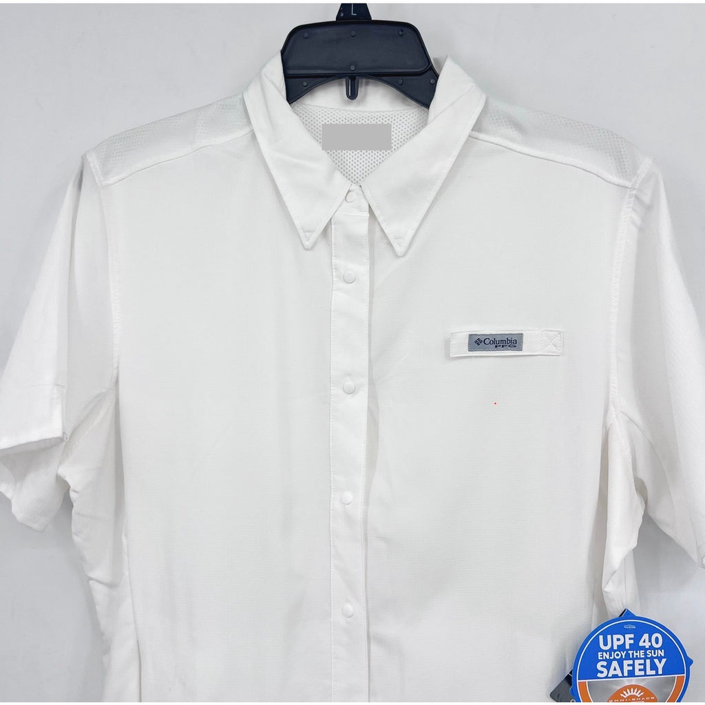 COLUMBIA Women's PFG Tamiami II Shirt Large White Short Sleeve UPF 40+ NWT